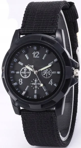 Zegarek MĘSKI Elegancki WOJSKOWY KWARCOWY Casual NYLONOWY PASEK Czarny