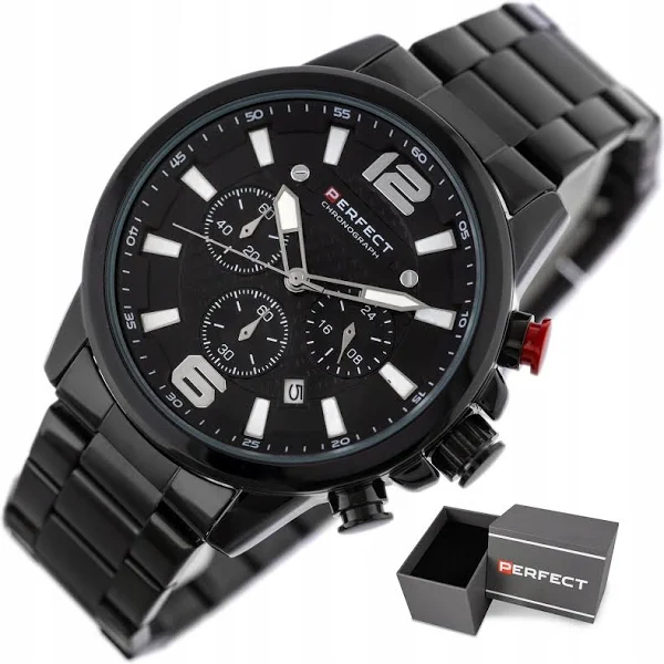 Zegarek Męski Perfect Moiris +box +grawer chronograf datownik stalowy