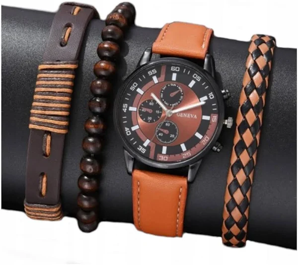 Zegarek męski Geneva brązowy pasek Bransoletki