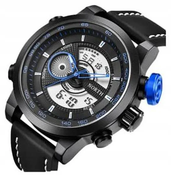 Zegarek męski North pasek skóra analogowy data alarm Led