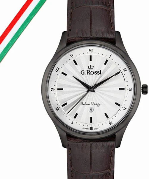G. Rossi Zegarek Męski na skórzanym pasku ze srebrną tarczą
