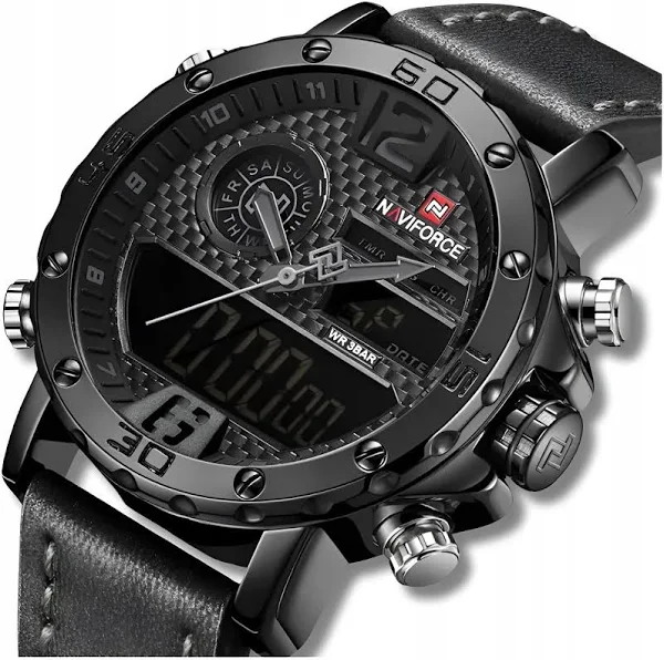 Zegarek Męski Skórzany Pasek Stoper Datownik Alarm