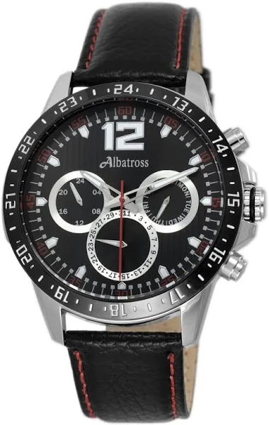 SAXO Srebrny męski zegarek z czarnym paskiem Albatross ABCC07-1