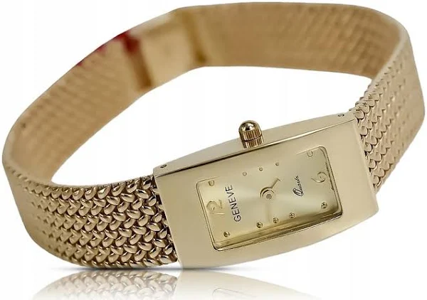 Złoty zegarek z bransoletą damską 14k Geneve lw090y&lbw003y