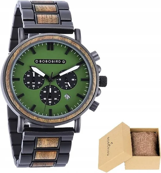 Zegarek Męski Drewniany Na Bransolecie Bobo Bird T63-1 Datownik Chronograf