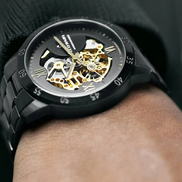 Seizmont Dante II Czarny zegarek z widocznym mechanizmem