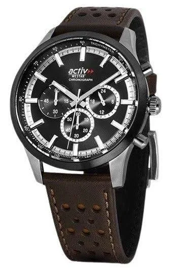 Westar Activ Chronograph Skórzany pasek z czarną tarczą Kwarcowy 90265SBN123 Męski zegarek