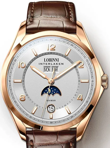 Męski luksusowy zegarek męskie zegarki automatyczne LOBINNI szwajcaria marka mężczyzna zegarek