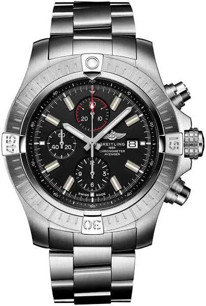 Breitling A13375101B1A1 Super Avenger Męski chronograf ze stali nierdzewnej z czarną tarczą