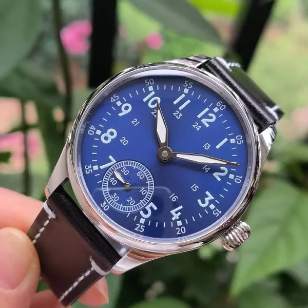 41mm w stylu pilota zegarek mechaniczny niebieska tarcza zielony świecący Tianjin Seagull ST3621