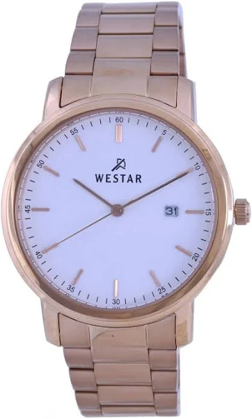 Westar Biała tarcza w odcieniu różowego złota ze stali nierdzewnej Kwarcowy zegarek męski 50243 PPN 601