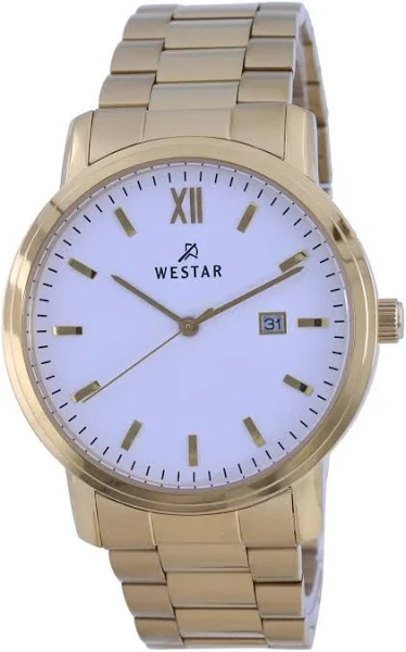 Westar Biała tarcza w odcieniu złota Kwarcowy zegarek ze stali nierdzewnej 50245 GPN 101 Męski zegarek