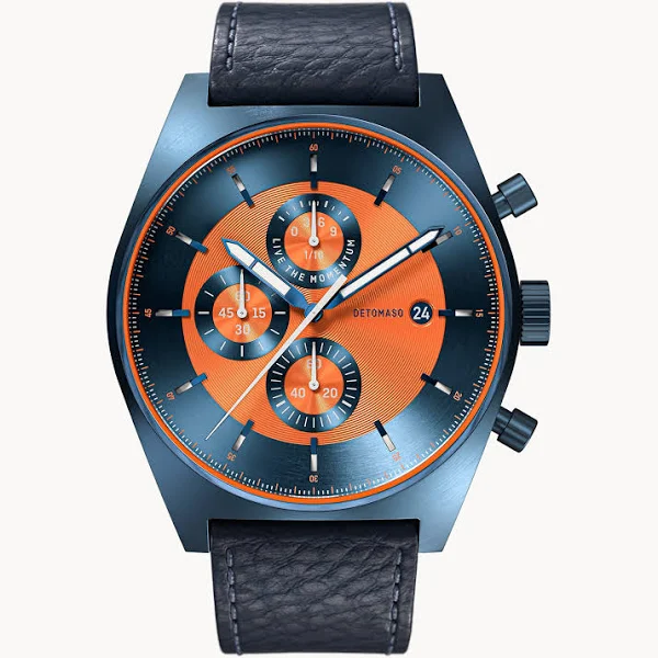 Zegarek męski Ciemnoniebieski pomarańczowy Chronograf koperta ze stali chirurgicznej