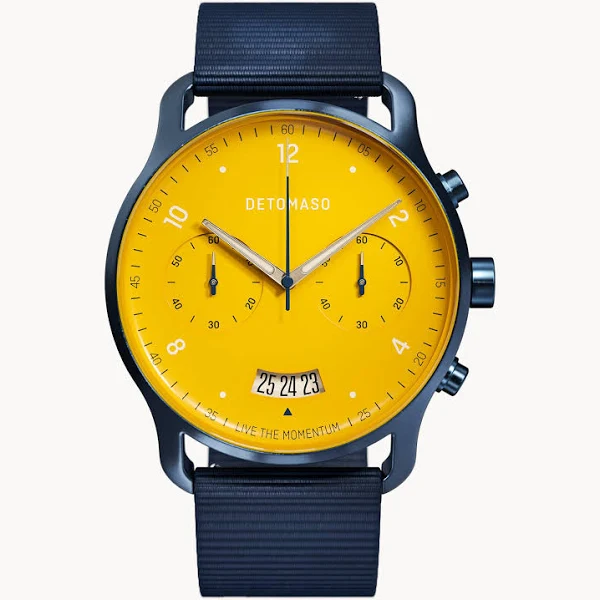 Zegarek męski Ciemnoniebiesko-Żółty Chronograf koperta ze stali chirurgicznej