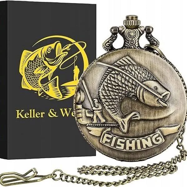 Zegarek Kieszonkowy z Łańcuszkiem w Motywie Wędkarskim