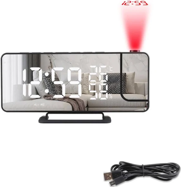 INF Zegar z projektorem z temperaturą Lustro/czarny