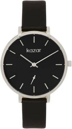 Czarno-srebrny zegarek ze skórzanym paskiem