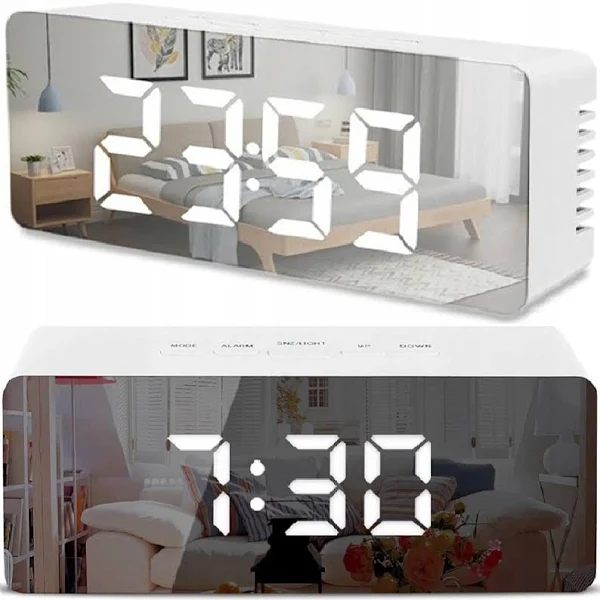 Retoo Budzik Zegar Elektroniczny Termometr Lustro Led