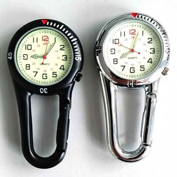 Mini zegarek na zewnątrz okrągła tarcza cyfry arabskie kwarcowy analogowy klips karabinek zegarek z
