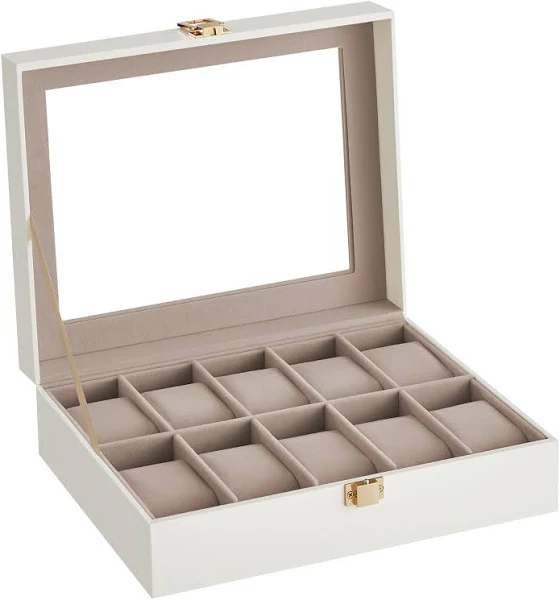 SONGMICS Pudełko na zegarek z 10 przegródkami Pokrowiec z Pu w kolorze chmurnej bieli + aksamitn