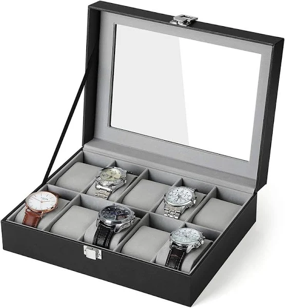 Songmics Pudełko Etui Szkatułka na 10 Zegarków Czarne