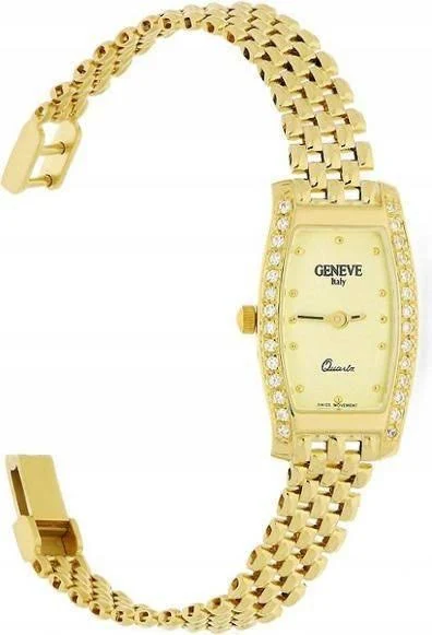 Złoty damski zegarek 585 stylowy z cyrkoniami elegancki modny na prezent