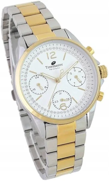 Zegarek biżuteria damski bicolor cyrkonie multifunkcja Timemaster 253/7