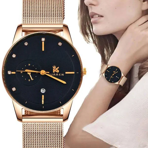 Klasyczny Modny Zegarek Damski Cyrkonie 3 Kolory Mesh Dzień Matki