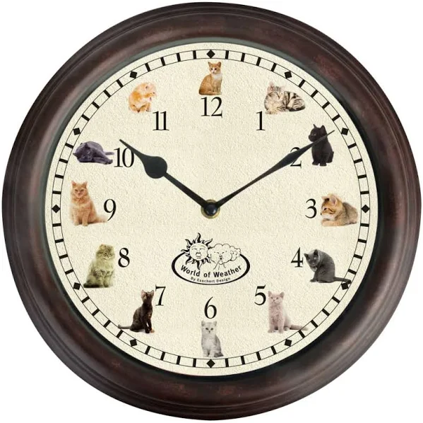 Esschert Design Zegar z dźwiękami kotów
