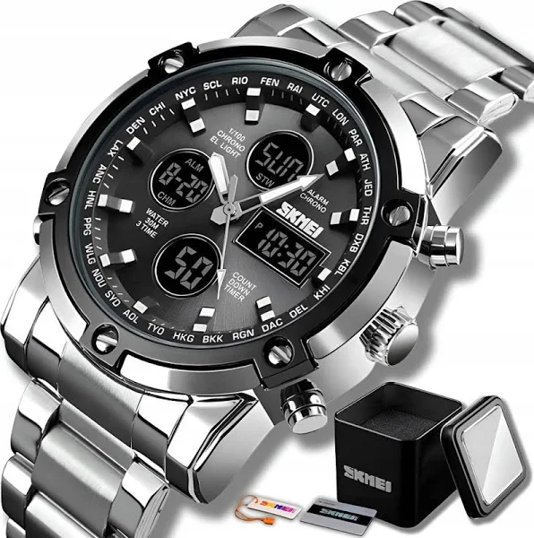 Zegarek męski bransoleta srebrna klasyczna Skmei 48mm