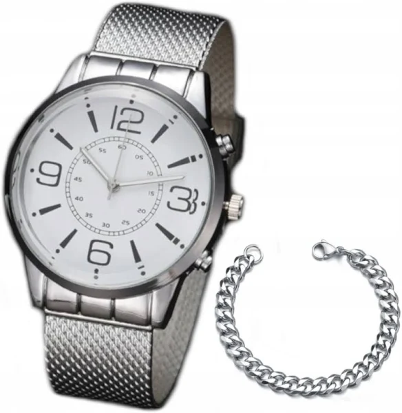Zegarek męski srebrna bransoleta + Bransoletka w zestawie