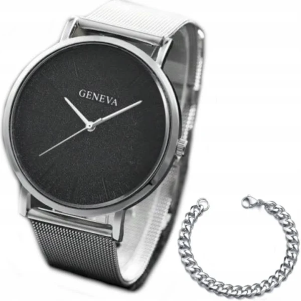 Zegarek męski Geneva srebrny + Bransoletka GRATIS