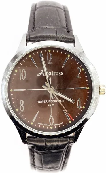 SAXO Srebrny męski zegarek z czarnym paskiem Albatross ABC213-2