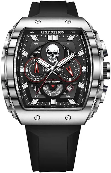 LIGE markowy zegarek męski szkielet czaszka Dial sportowe zegarki wojskowe moda męska luksusowy