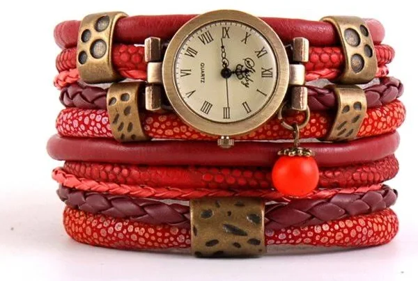 zegarek-bransoletka czerwono-wiśniowy