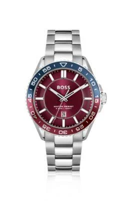 Boss Zegarek w srebrnym odcieniu z czerwoną tarczą i obrotowym pierścieniem Men