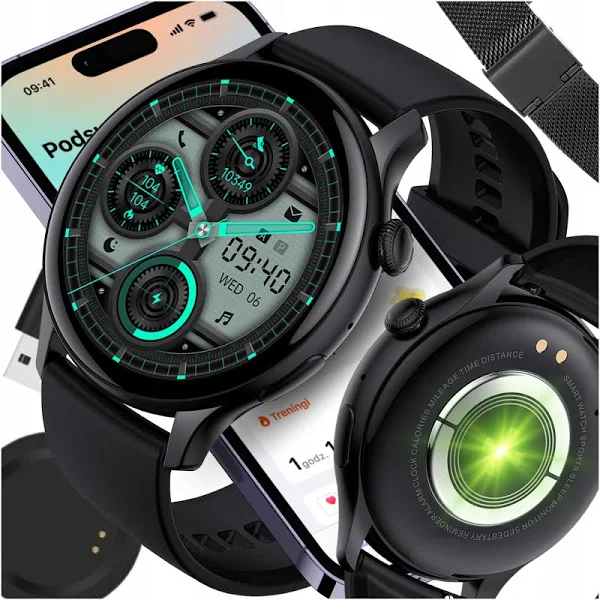 Smartwatch Rozmowy 2 Paski Ekg Amoled Nfc Pomiary Polskie Menu