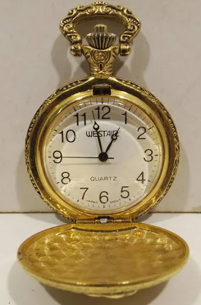 Złoty Kwarcowy Zegarek Kieszonkowy Westair 5cm Railway