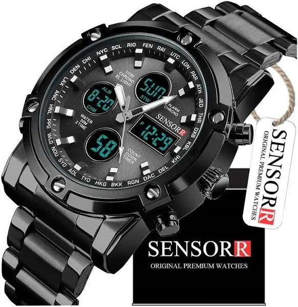 Empik ELEGANCKI ZEGAREK MĘSKI NA BRANSOLECIE ELEKTRONICZNY WSKAZÓWKOWY SENSORR