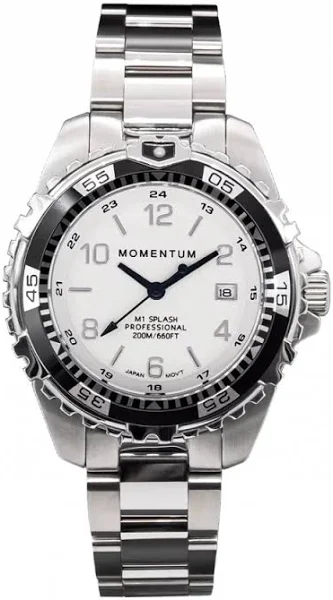 Męski srebrny zegarek Momentum Watches ze stalowym paskiem Splash Black 38MM