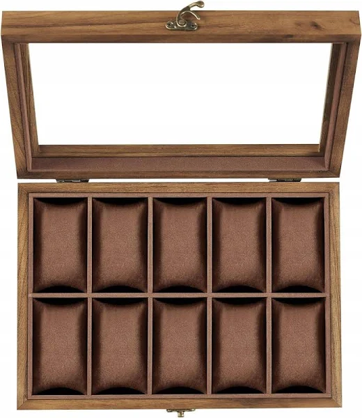 SONGMICS Pudełko na zegarek z 10 przegródkami wykonane z litego drewna orzechowego