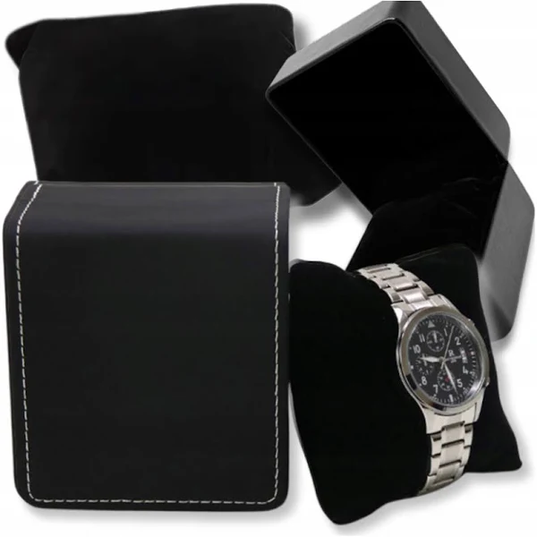 Czarny Organizer Pudełko Etui Na 1 Zegarek skóra szkatułka