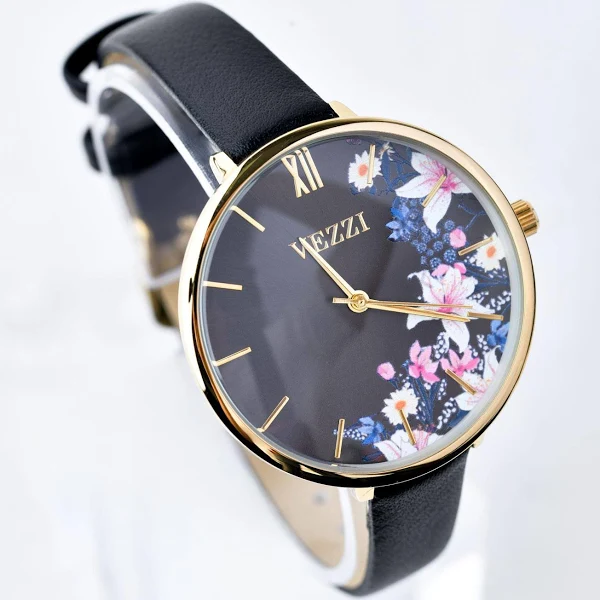 Zegarek kwiaty czarny