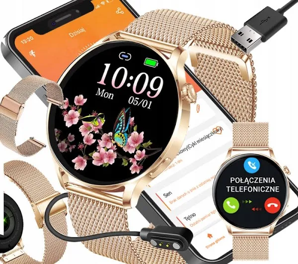 Zegarek Damski Smartwatch Złoty Rubicon Funkcja Rozmowy