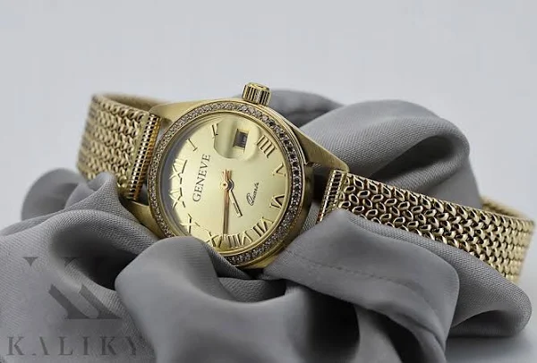 Złoty zegarek damski 14k z Brylantami 0.25ct Geneve lbw003y lwd078yd