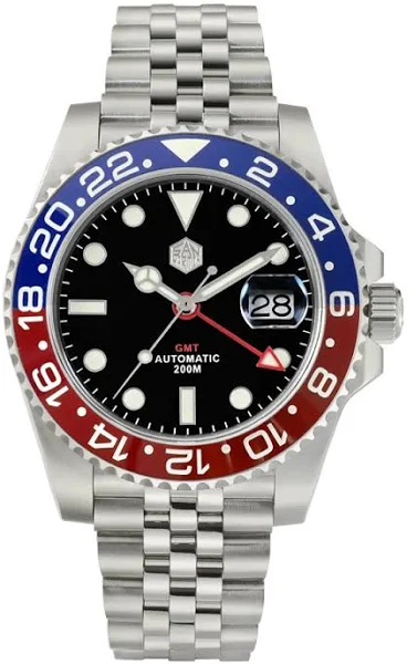 San Martin męski automatyczny zegarek mechaniczny GMT bransoletka jubileuszowa dwukierunkowa