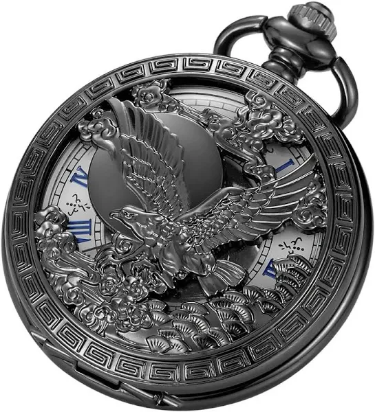 Classic Roman Numerals Męski mechaniczny zegarek kieszonkowy z łańcuszkiem i pudełkiem