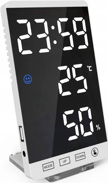Zegar Cyfrowy Led Lusterko Usb Termometr Budzik