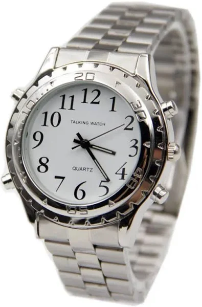 mówiący zegar w języku angielskim dla ślepych lub niedowidzących. Oglądaj sam zegarki ze stali