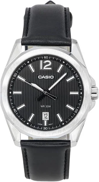 Męski Zegarek Casio Standardowy Analogowy Skórzany Pasek Z Czarną Tarczą Kwarcowy MTP-E725L-1AVDF